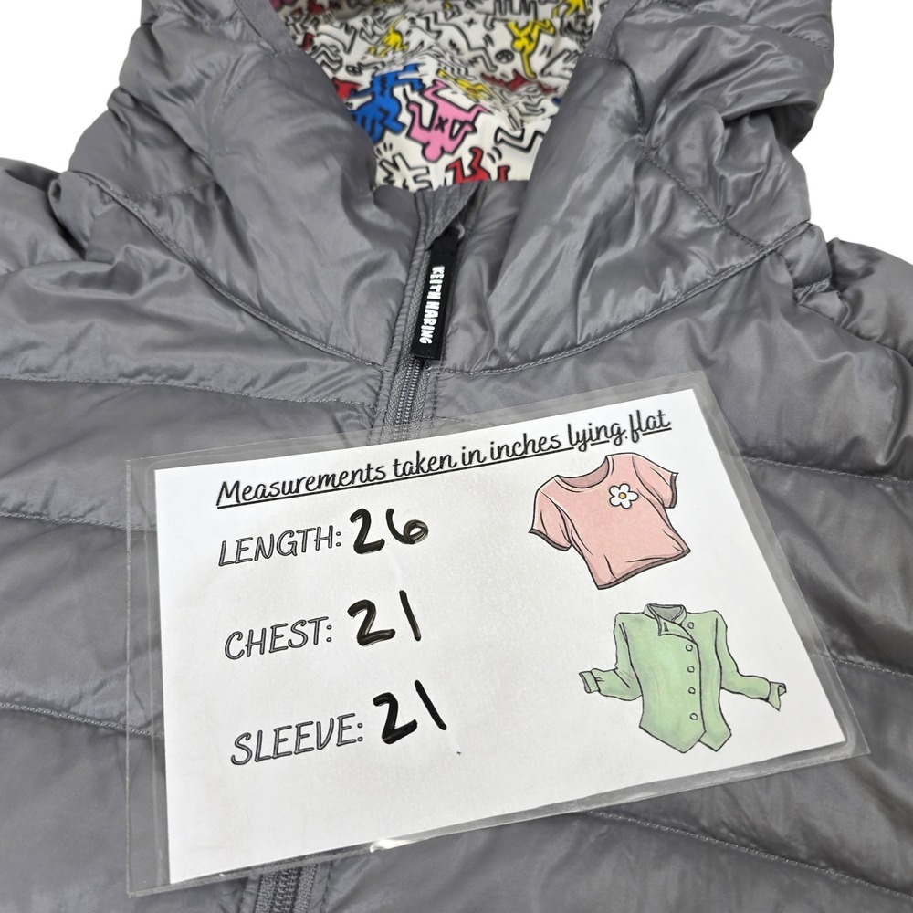 Uniqlo MoMA Keith Haring Silver Puffer Jacket Down Hooded 2014 Special Edition 8 - Picture 12 of 13